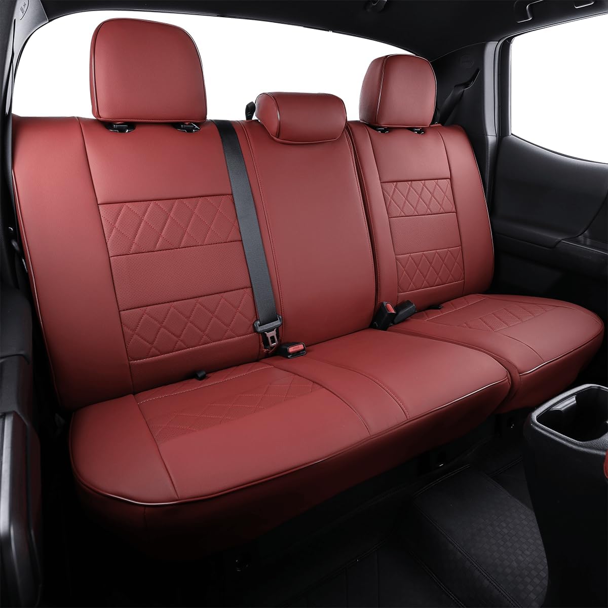 EKR Custom Fit Tacoma Rear Car Seat Covers for Select Toyota Tacoma (Petrol) 2024 2025 Double cab SR,SR5,TRD Sport,TRD Off-Road,Limited - Second Row Only,Leather (Burgundy)