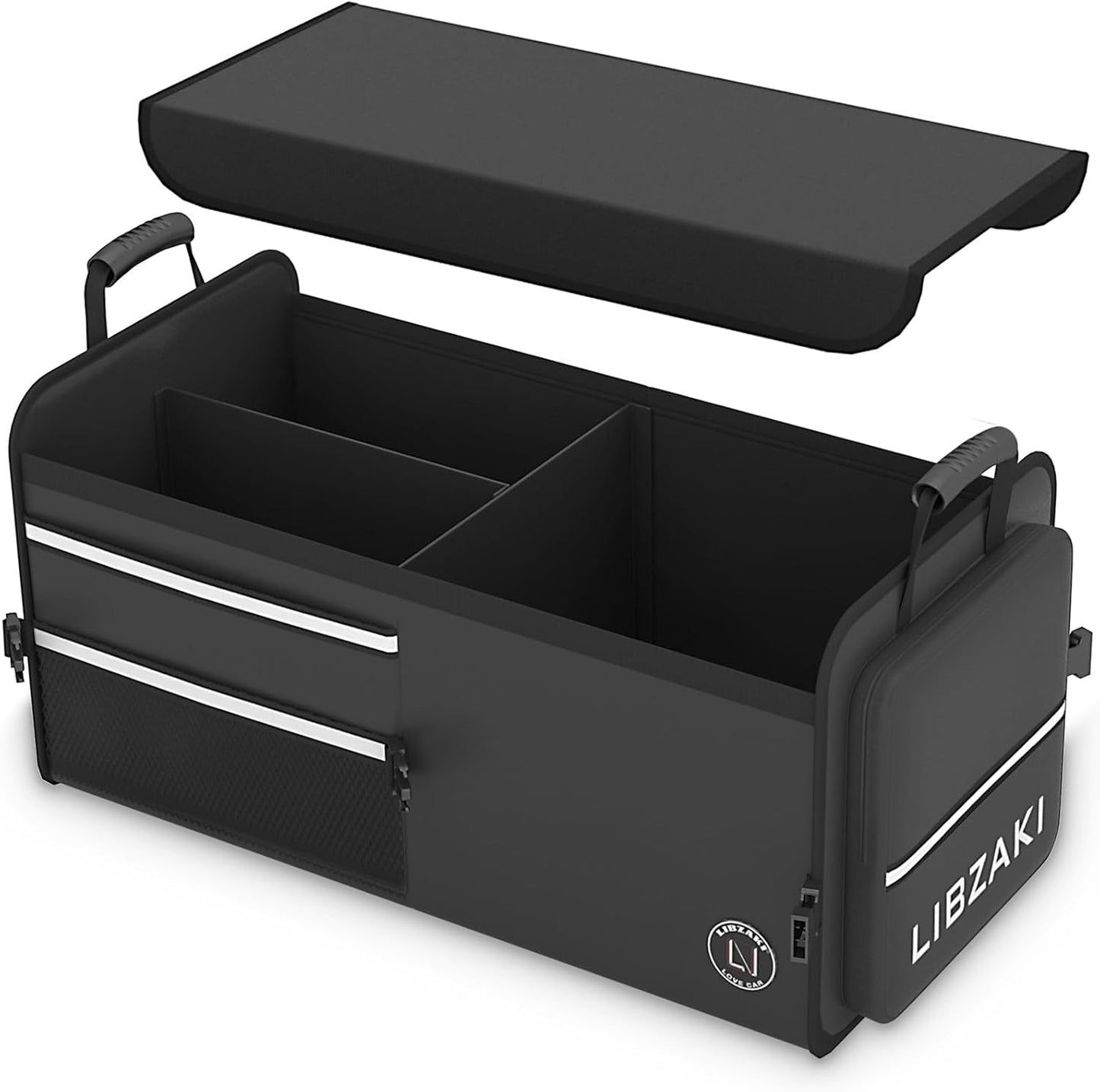LIBZAKI Car Trunk Storage Organizer, Multi Compartment Collapsible Trunk Storage Box for Car Truck SUV-Black