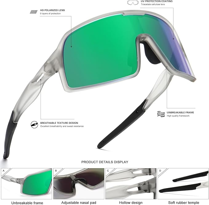 Polarized Sports Sunglasses for Men and Women Cycling Glasses UV Protection Goggles for Mountain Bike Running Fishing