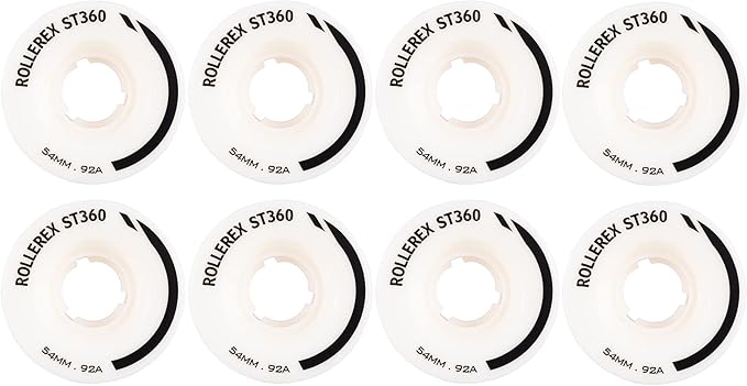 Rollerex ST360 92A Roller Skate Wheels (8-Pack) (Color Options) - Indoor Outdoor - Use for Quad Skate Wheel Replacement (Prime White)