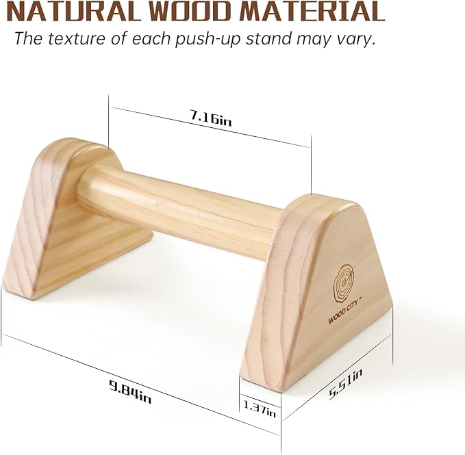 WOOD CITY 2 PCS Wood Push Up Bars Stands with Non-Slip Base, Supports Aerobics and Upper Body Strength Training for Men and Women, Joint-friendly Beech Wood Home Fitness Equipment