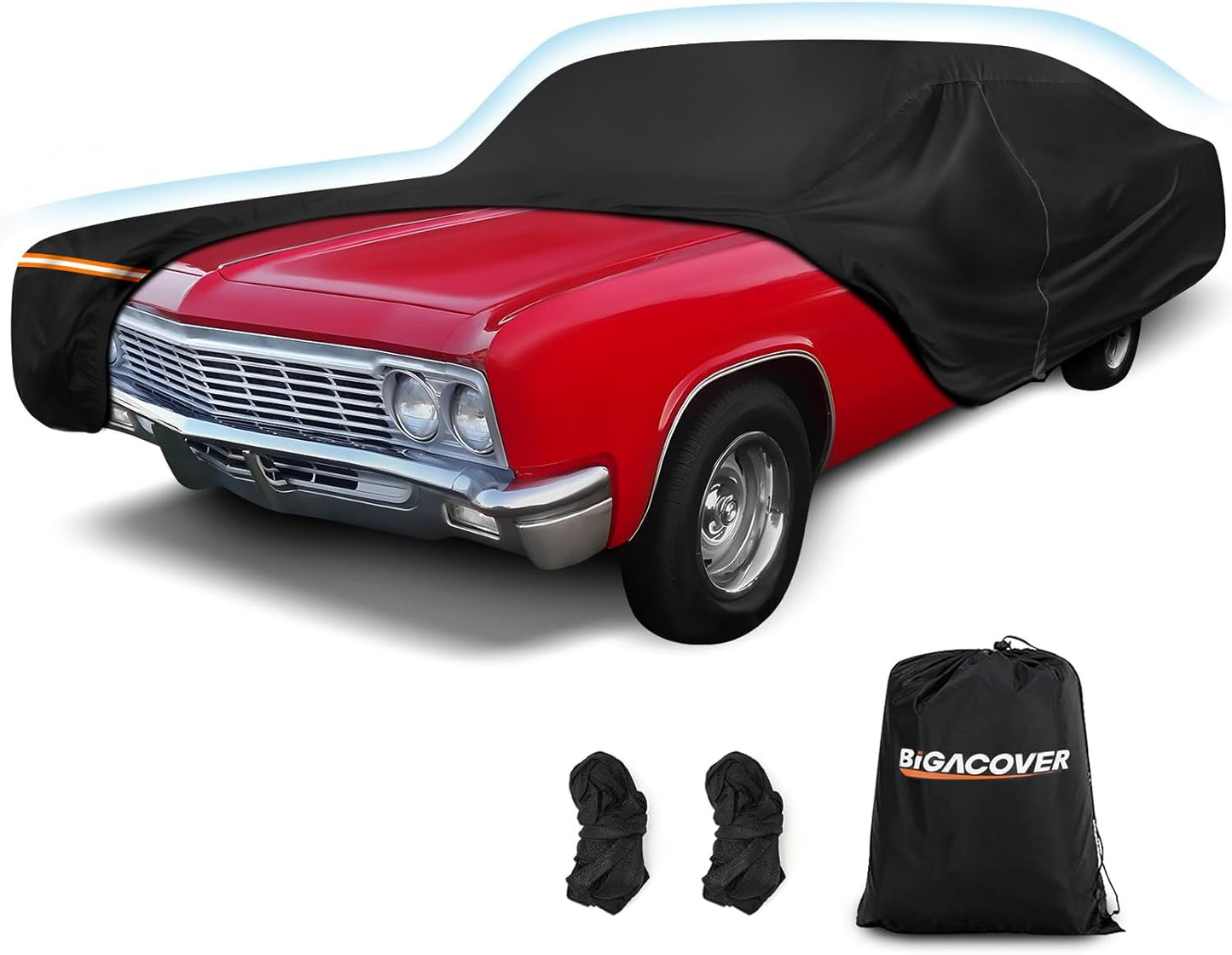 Car Cover for Chevy Caprice 2/4 Door Coupe/Sedan 1966-1996, Waterproof 210D Oxford Cloth and Cotton Cover Outdoor Full Car Covers with Zipper Windproof Heavy Duty All Weather Protectio