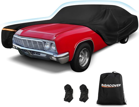Car Cover for Chevy Caprice 2/4 Door Coupe/Sedan 1966-1996, Waterproof 210D Oxford Cloth and Cotton Cover Outdoor Full Car Covers with Zipper Windproof Heavy Duty All Weather Protectio