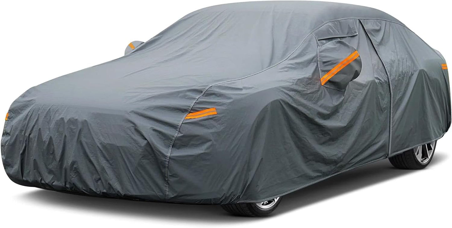 16 Layers Car Cover Waterproof All Weather, Heavy Duty Outdoor Car Cover Universal Fit Sedan Toyota Camry, Tesla Model 3, Honda Accord, Nissan Altima, Kia K5/Stinger, Hyundai Sonata etc.