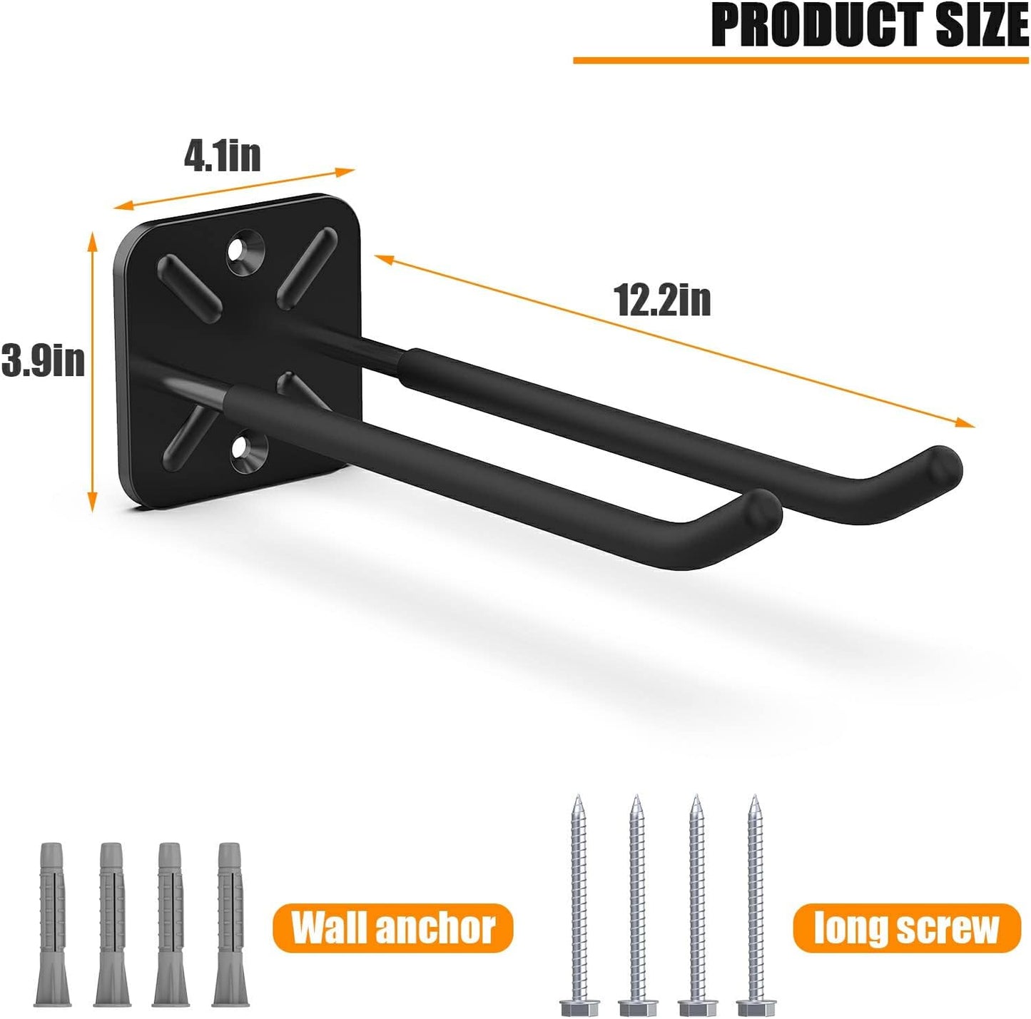 Garage Hooks, Heavy Duty Garage Hooks -12.4 Inch Wall Mount Hangers for Chairs, Power Tools, Garden Tools, Tires & More - Max 120 lbs (4-Pack)