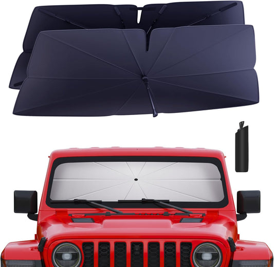 Windshield Sun Shade Umbrella: for Jeep Gladiator(JT)-2020-2025 -4-Layers Front Custom Car Window Shades - Double Thickened Foldable Jeep Gladiator(JT) Sunshades Block UV Keep Cool