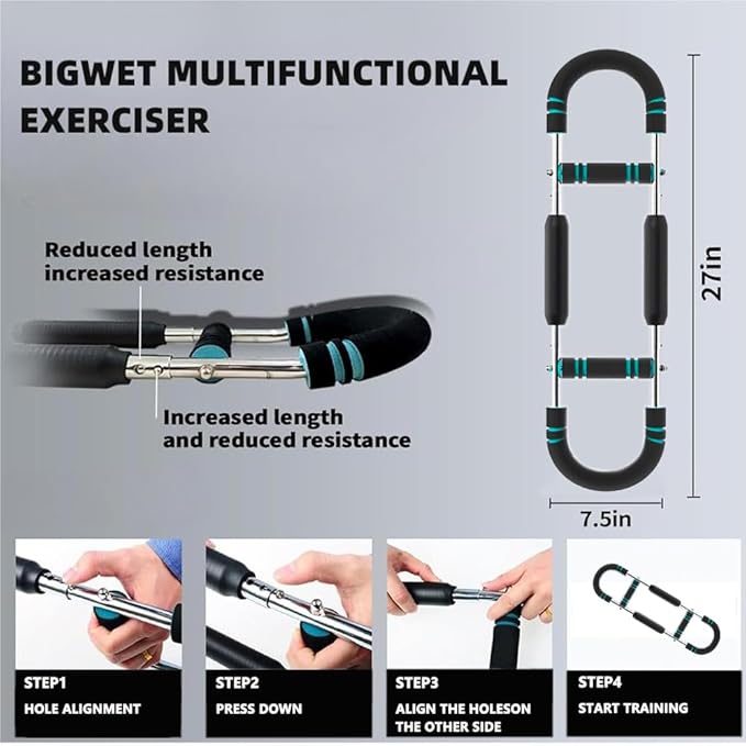 BIGWET Arm Trainer, 60~130LB Adjustable Spring Workout Bar, Forearm Triceps Chest Enhanced Exercise Strengthener,Portable Home Fitness Equipment