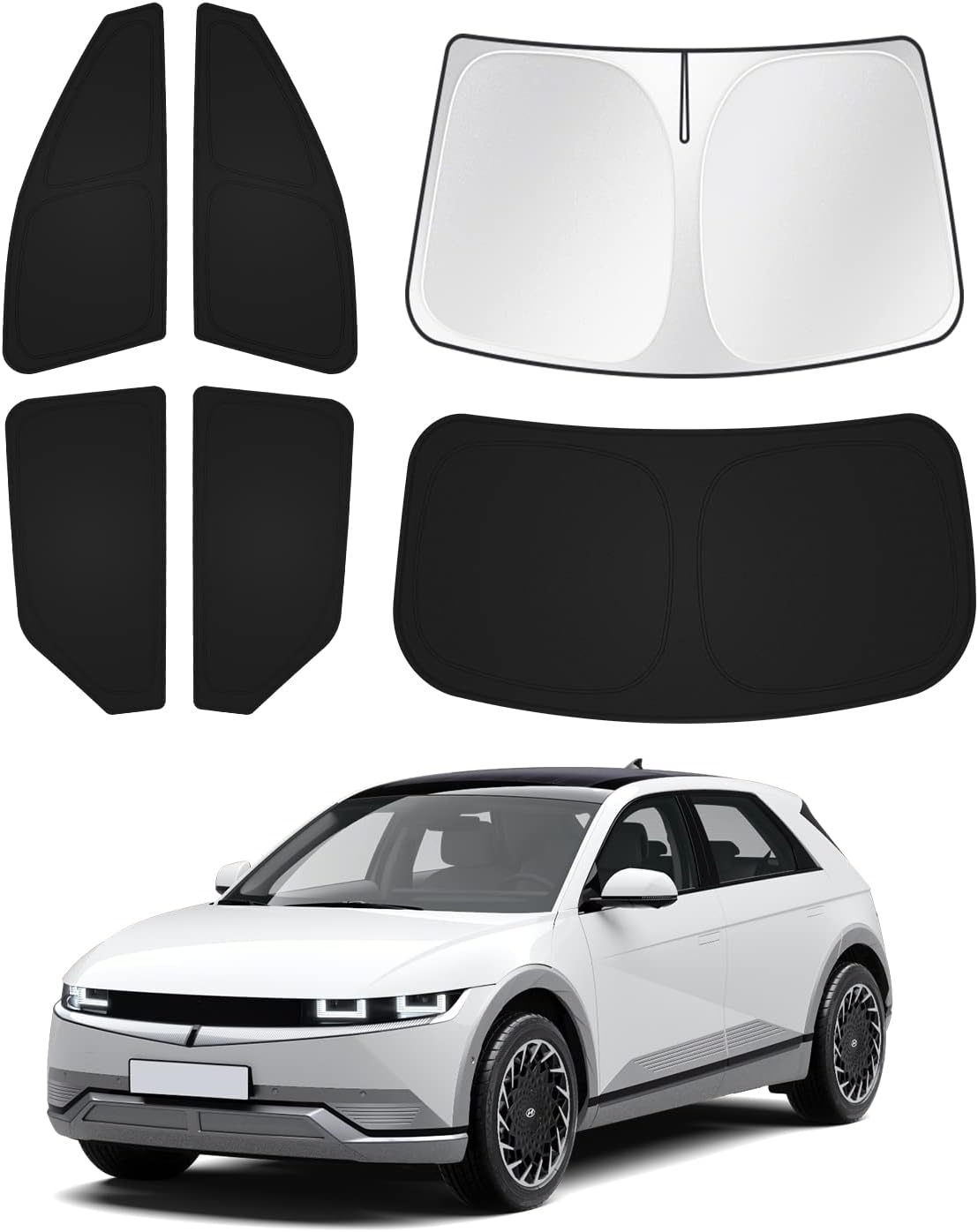 Windshield Sun Shade for Hyundai Ioniq 5 2022-2025 2026 Ioniq 5 Accessories Sunshade Side Rear Window Shade Cover Sun Visor Shield Privacy Protection Keep Vehicle Cool Black 6PCS