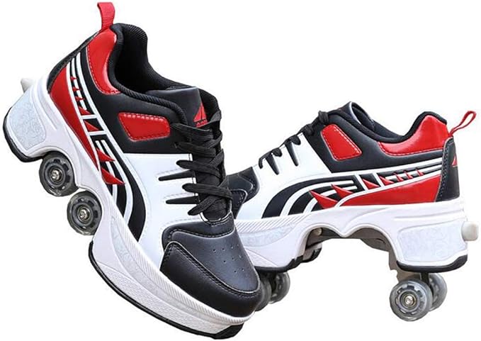 Double-Row Deform Wheel Automatic Walking Shoes Invisible Deformation Roller Skate 2 in 1 Removable Pulley Skates Skating Parkour