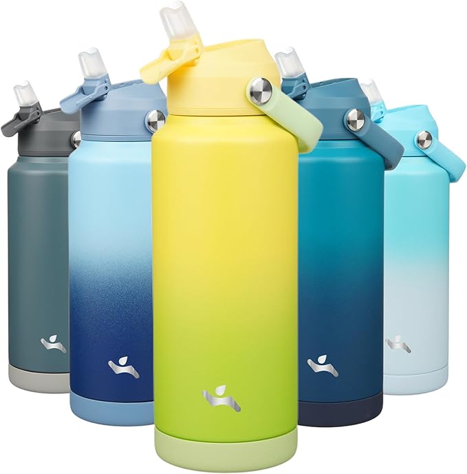 Insulated Water Bottle with Straw Lid,32 oz Stainless Steel Vacuum Metal Bottle with Silicone Handle,Lime