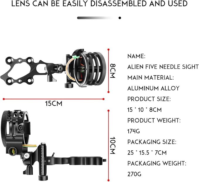 5-Pin Archery Bow Sight, Outdoor Archery Equipment, Tool-Less Micro-Click Adjustments Use with Left and Right-Hand Bows