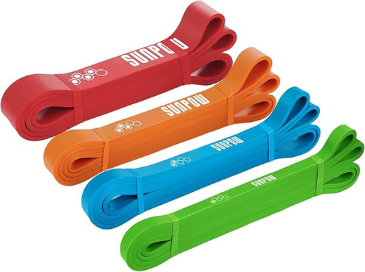 SUNPOW Pull Up Assistance Bands - Set of 5 Resistance Heavy Duty Workout Exercise Stretch Fitness Bands Assist Set for Body, Instruction Guide and Carry Bag Included