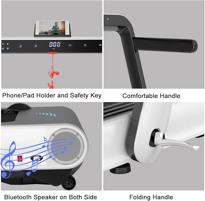 GYMAX Walking Pad, 4.75HP Under Desk Treadmill with LED Touch Screen, App Control, Built-in Speaker & Handle, 2 in 1 Folding Compact Portable Treadmill for Home Small Space