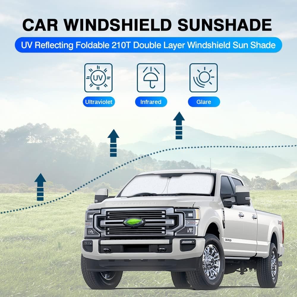 KUST Windshield Sun Shade for 2017-2022 Ford Super Duty F250 F350 F450 Pickup Truck Window Sun Shade Sun Visor Protector Foldable Blocks UV Rays Keep Your Car Cooler