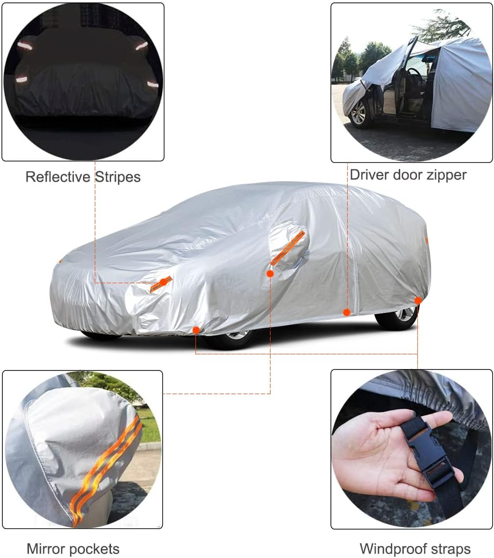 Kayme Hatchback Car Covers Waterproof All Weather, Sun Uv Rain Protection with Zipper Compatible with Mazda3, Corolla, VW Golf GTI, Ford Focus Hatchback (UP to 177 Inch, Not Fit Sedan)