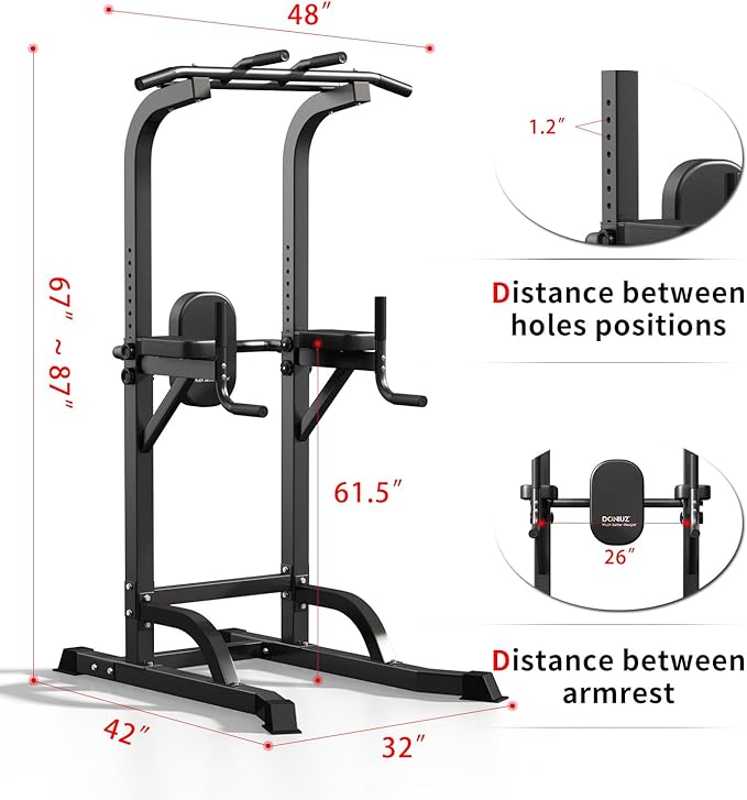Power Tower Pull Up Bar and Dip Station, Multi-Function Home Gym, Strength Training Fitness Equipment, Height Adjustable