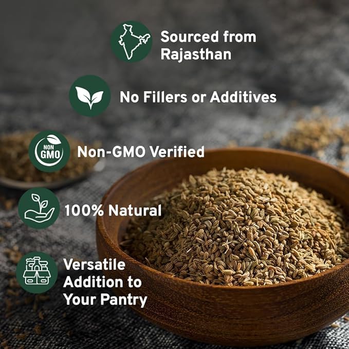 HANDPICK Ajwain Seeds (397g/14oz) Whole Carom Seeds | Vegan, Gluten free, Non GMO | Raw Carom Bishops, Indian Origin | Packed in Resealable Ziplock Pouch