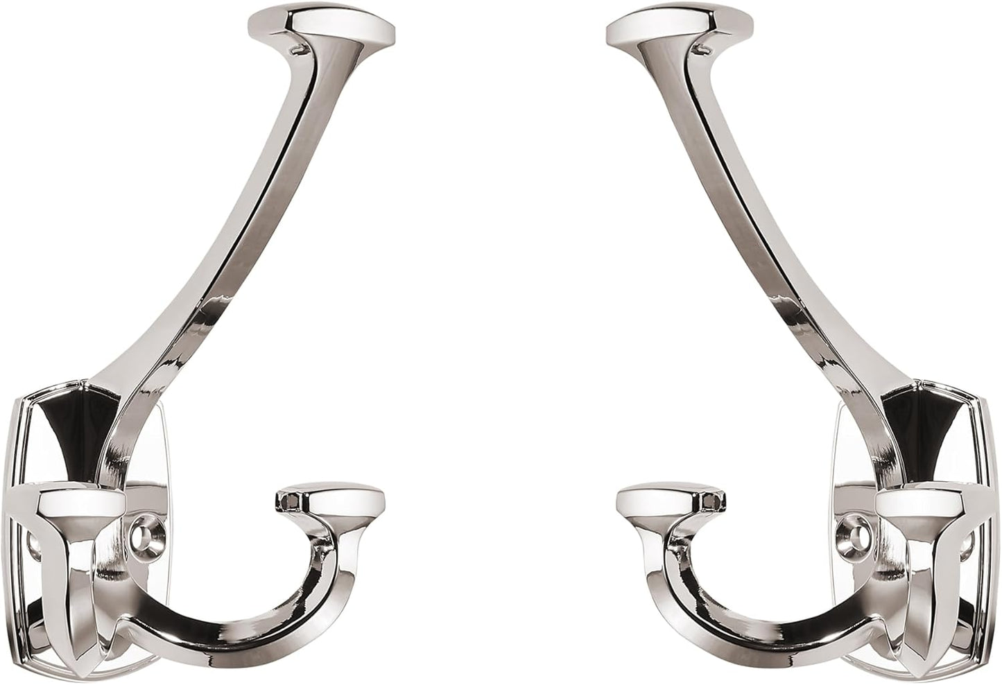 Large Wall Double-Sided Hook 2 Pack Polished Nickel Hook Decorative Heavy Duty Solid Large Coat Hooks for Towel Hanging Coats Robe Towel Bags Door Back 2 Prong Hooks