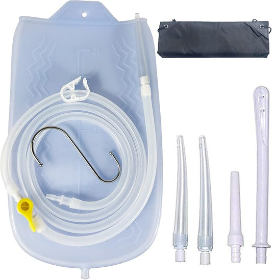 Silicone Enema Kit 2 L Enema Bag 6.3ft. Long Silicone Hose 3 Multi-Size Reusable Tips Controlled Water Flow for Colon Detox Cleanse Enemas