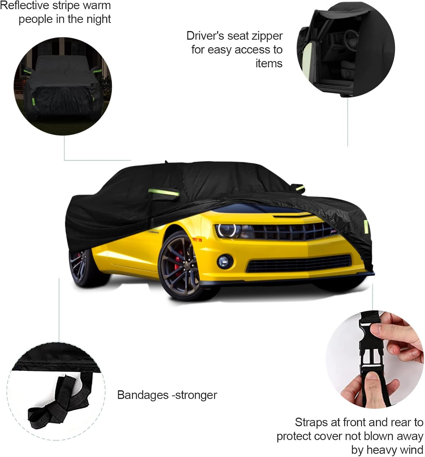 Waterproof Car Cover for Chevrolet Camaro 2010-2022 240T Outdoor Full Car Cover All Weather, 6 Layers All Weather Custom-fit Camaro Car Cover with Zipper Door for Snow Rain Dust Hail Protection