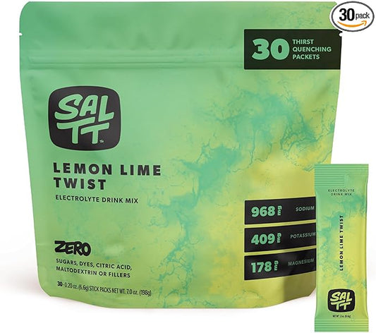 Keto Chow SALTT Electrolytes Powder Packets, Lemon Lime Twist (30 Hydration Packets) - Magnesium, Potassium, Sodium, Trace Minerals - Vegan, Sugar & Gluten Free - Travel Essentials - Made in USA