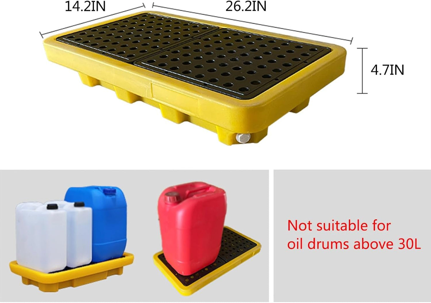 Drum Containment Spill Pallet, Industrial Nestable Oil Drums Leak-Proof Tray, Garage Storage Detachable Anti Slip Polyethylene Platform with Drain (Color : Yellow-5 Pack, Size : 26.2"x14.2"x
