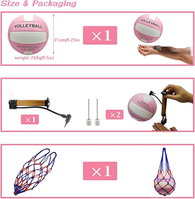 Volleyball Official Size 5 for Indoor Outdoor, Thicker PU Soft Volleyball Kit for Girls Boys Teenager Adults Beach Game Gym Training Beginner