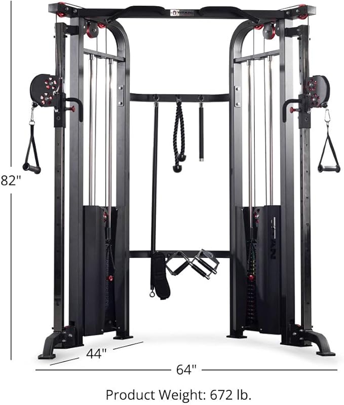 Titan Fitness Functional Trainer Cable Crossover Machine, 200 LB Double Weight Stack, 2:1 Cable Pull Station, Home Gym Workout Weight Training Machine with Attachments