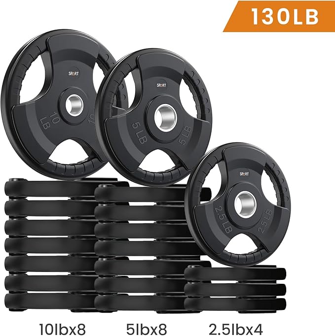 SPART Weight Plate 2-Inch Rubber Coated Olympic Grip Plate for Barbell,Solid Cast Iron Weight Plates in Pairs or Single for Strength Training,Weightlifting,Crossfit,Home Gym(5LB/10LB/25LB/35LB/45LB)