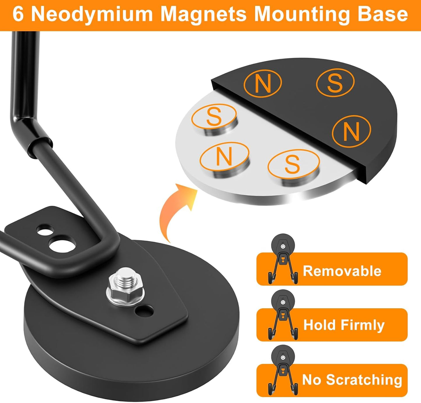 ENUODA Strong Magnetic Hooks 6 Pack Large Rare Earth Magnet Hooks Heavy Duty Utility Magnetic Tool Holder for Garage Organization, Van, Barn, to Hang Bag, Coat, Power Tool, Toolbox, Shovel, Broom,