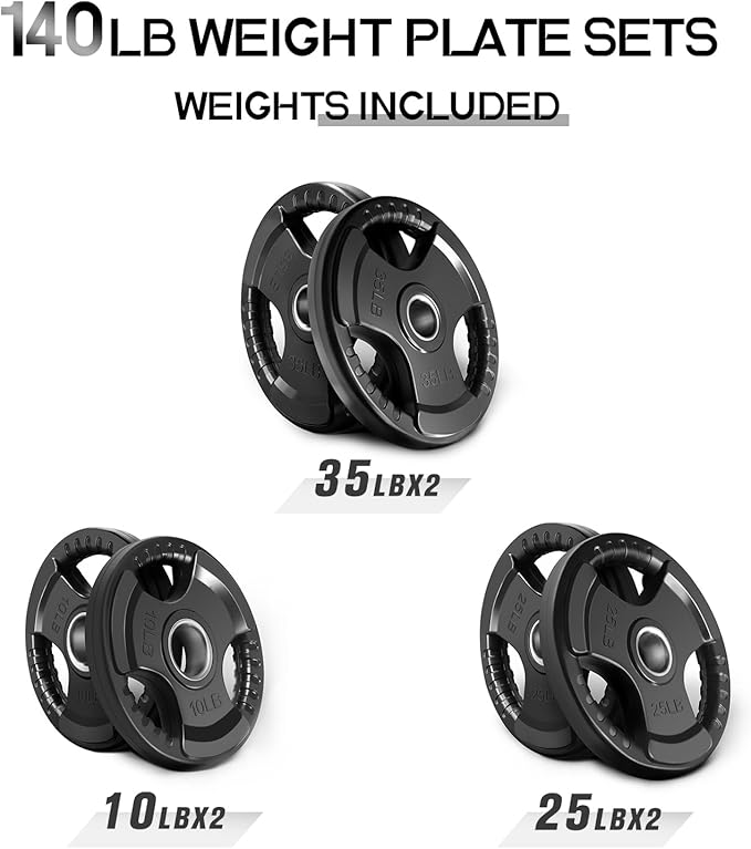 RitFit Olympic Rubber Grip Plates for Barbell, 2-Inch Weight Plates for Weightlifting and Strength Training in Home & Gym, Single, Pair and Sets(2.5/5/10/25/35/45 LB)