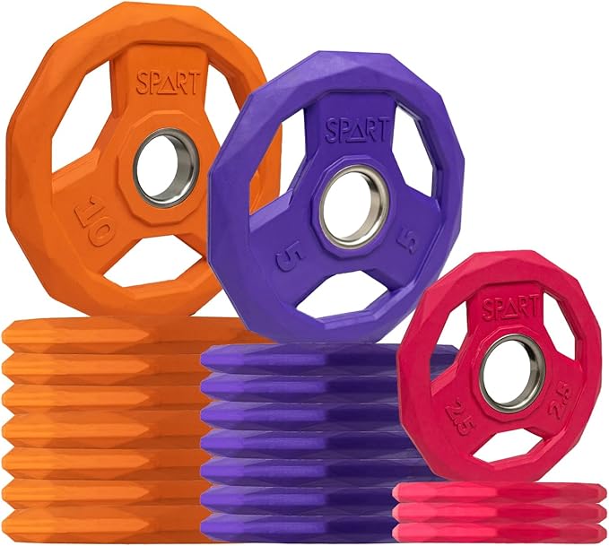 SPART Color Coded Weight Plate 2-Inch Rubber Coated Olympic Grip Plate for Barbell, Solid Cast Iron Weight Plates for Strength Training, Weightlifting, Crossfit, Home Gym, 2.5LB/5LB/10LB/25LB/35LB/45LB, Pair