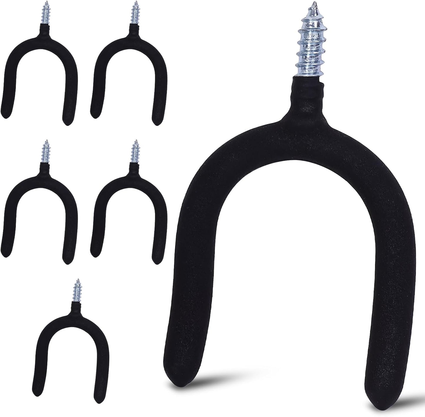 6 Pack Garage Storage System Steel U Hooks with Anti-Slip Coating Home Improvement and Organization Screw in Hooks Easy Wall Mounting Heavy Duty Bike and Ladder (Black, 6 Pack)