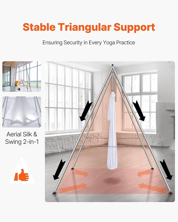 VEVOR Aerial Yoga Frame, 9.67 ft Height Swing Stand, Max 551.15 lbs Load Chrome-Plated Steel Pipe Inversion Yoga Rig for Indoor Outdoor Use