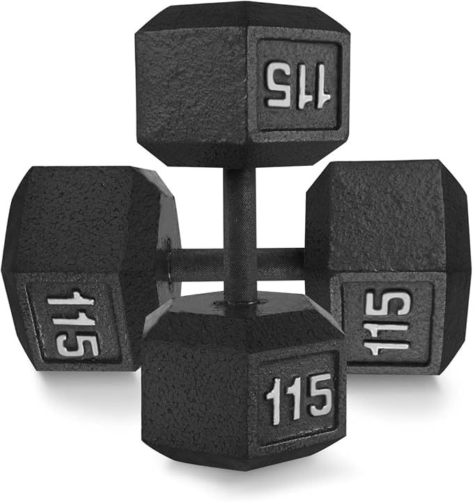 WF Athletic Supply Cast Iron Solid Hexagon Gray/Black Dumbbells, Strength Training Free Weights Set of 2 for Women and Men, Hand Weights Sold by Pairs, Multi-Select Size Options Available