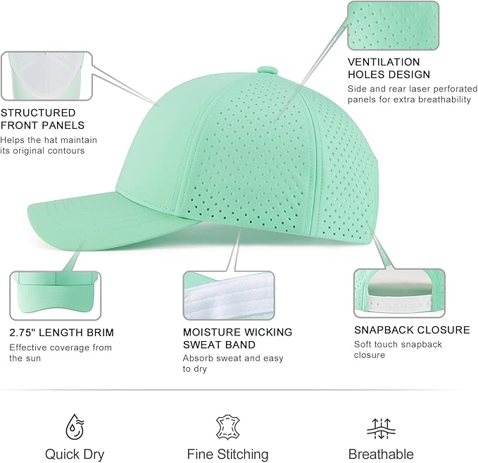 VOBOOM Men Quick Dry Baseball Cap Laser Cut Mesh Ball Curved Brim Snapback Hat