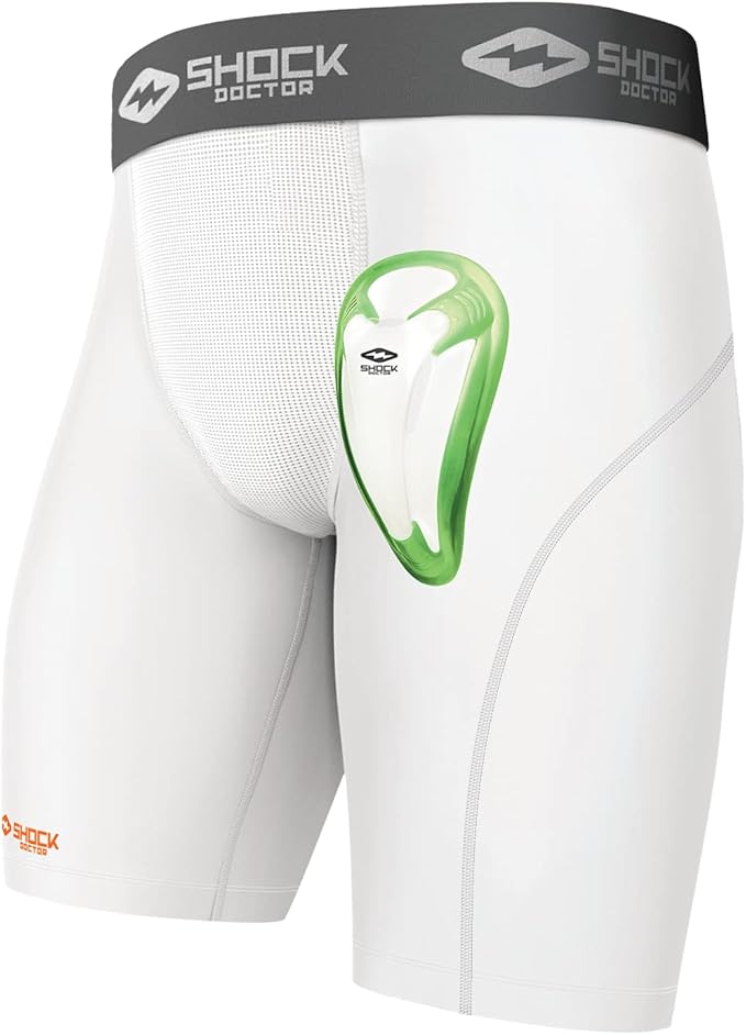 Shock Doctor Compression Shorts with Protective Bio-Flex Cup, Moisture Wicking Vented Protection, Youth Size