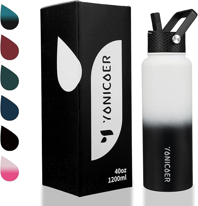 Insulated Water Bottle 64oz,Triple Wall Vacuum Stainless Steel(Dishwasher Safe),Leak Proof & Non-BPA,Flask Jug with Paracord Handle & Straw Spout Lids Sports