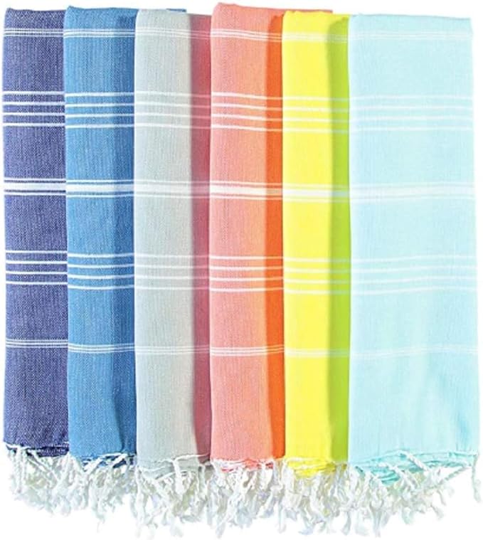 HAVLULAND Set of 6 Turkish Beach Towel Oversized 72"x40" - Sand Free Beach Towels, Lightweight Turkish Towels for Beach, Bath, Pool, Vacation Accessories - Bulk Set