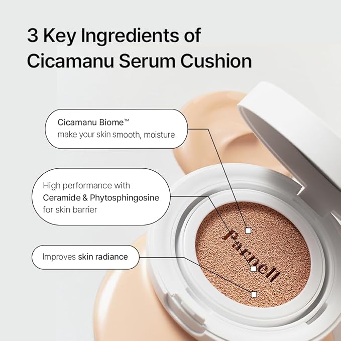Parnell Cicamanu Serum Cushion 59N Ebony 0.52 fl oz | Hydrating Serum Foundation for Soothing, Pore Blurring & Radiant Glass Skin | Lightweight Korean Cushion for Sensitive Skin | K-Beauty