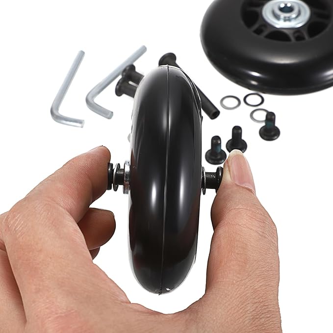 OwnMy 80mm x 23mm Luggage Wheels Replacements - Set of 2 Mute Suitcase Replacement Wheels with Black Screws Axles Bearings, Rotatable Rubber Luggage Suitcase Swivel Wheel Kit