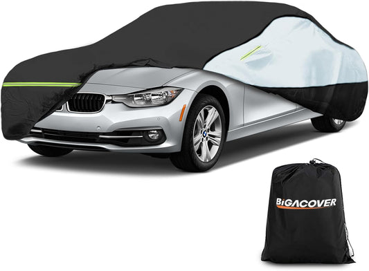 Universal Sedan Car Cover Fit for Mercedes-Benz C-Class, BMW 3 Series, Audi A3,Waterproof All Weather Heavy Duty Anti-UV Windproof Snow Protection - 177''~185''(L)