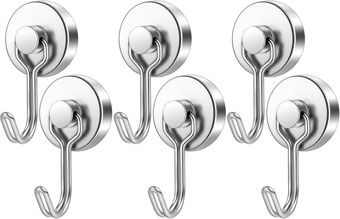 FINDMAG Strong Magnetic Hooks, 40lbs+ Magnetic Hooks Heavy Duty 2025 Cruise Ship Essentials, Strong Neodymium Magnet Hooks for Classroom, Home, Refrigerator, Locker Accessories, 6 Pack, Silver