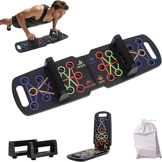 Wooden Portable Push up board, foldable fitness strength training pushup stand with solid bar grips, 2 handles for floor, professional push up training equipment for man and women
