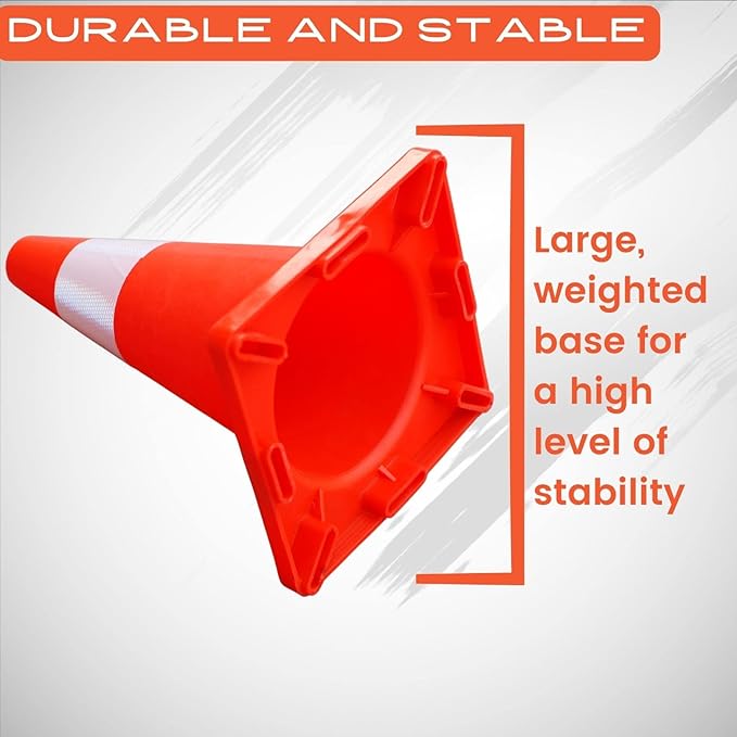 6, 9, 12, 18, 28 Inch Sports Training Traffic Cones - Durable Orange Cones for Soccer, Football, Basketball, Agility Drills, Parking, Safety, Road Use (Set of 12)