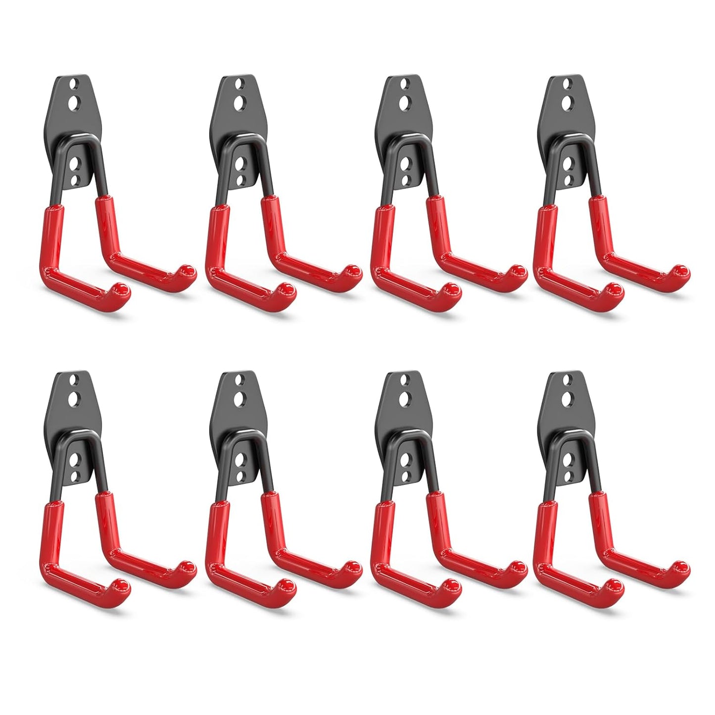 3-H Heavy Duty Garage Hooks [8 Pack] - 3-Round Welding Tech Holds 22lbs More - Thickened Steel Wall Mount for Ladders, Tools & Storage - Rustproof Utility Hardware