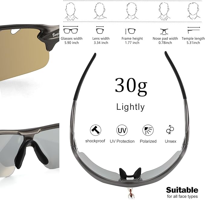 BangLong Polarized Sports Sunglasses Cycling Sun Glasses for Men Women with 5 Interchangeable Lenes for Running Baseball Golf