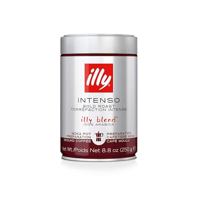 illy Ground Coffee Moka - 100% Arabica Flavored Coffee Ground - Rich Aromatic Coffee Grounds Profile – Intenso Dark Roast – Warm Notes of Cocoa & Dried Fruit - No Preservatives – 8.8 Ounce