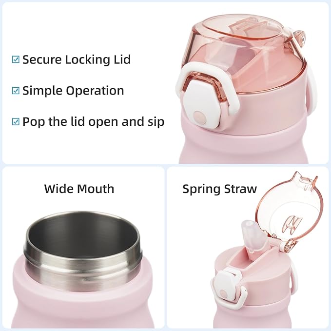 Insulated Water Bottle with Straw and Carry Loop,18 oz Stainless Steel Double Wall Vaccum Metal Water Flask with Leak-proof Lid,Cherry