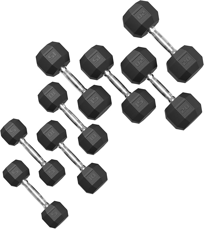 Rubber Coated Hex Dumbbell Weight Set, Multiple Sizes Exercise & Fitness Dumbbells,100LB Set,110LB Set,200LB,350LB,450LB,550LB, 35-50Lbs Pairs for Muscle Toning, Strength Building & Full Body Workout